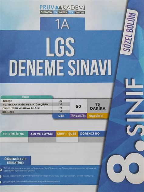 8 sınıf pruva akademi LGS deneme sınavı a kitapçığı cevap anahtarı