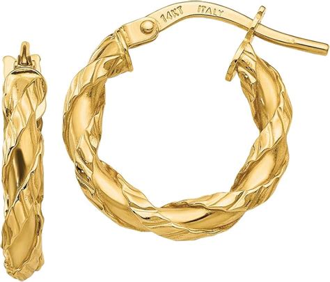 14k Yellow Gold Twisted Rope Hollow Hoop Earrings Length 16mm Jewelry