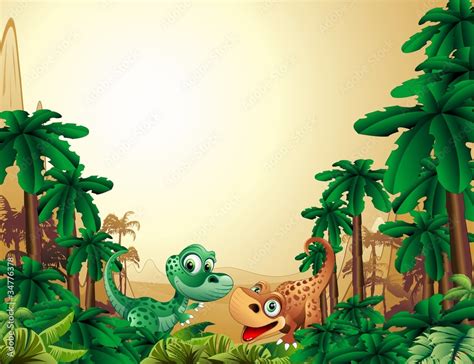 Dinosauri Cuccioli Sfondo-Baby Dinosaur Tropical Background Stock Vector | Adobe Stock