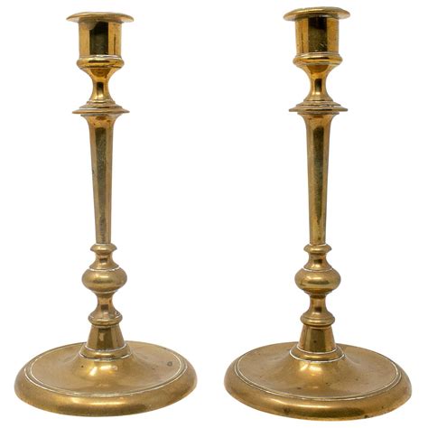 Pair Of 19th Century Spanish Brass Church Altar Candlesticks For Sale