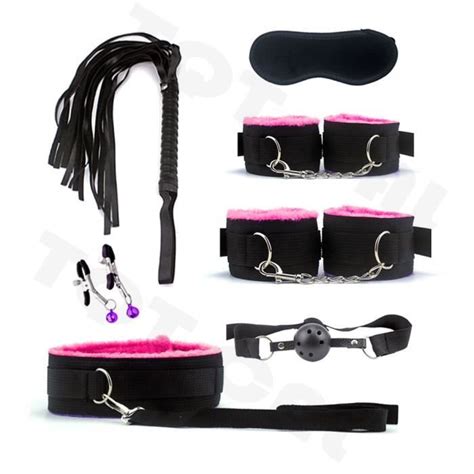 Rose 7 pièces Harnais Bdsm ensemble de Bondage sexuel masque fouet