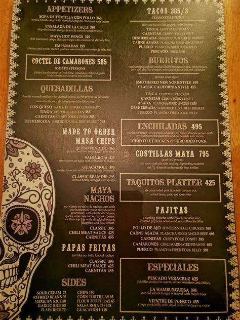 Menu At Maya Mexican Restaurant Cebu City Crossroads Mall