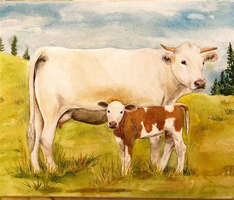 Cow and calf, acrylic and canvas. #acrylicpainting #cowpainting # ...