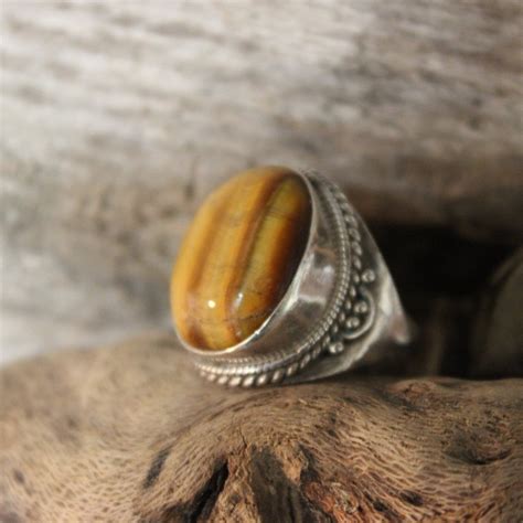 Sterling Mexico Large Tigers Eye Ring Mens Ring Heavy Grams Size