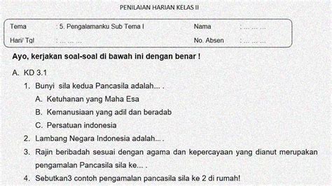 Soal Penilaian Harian Kelas Tema Subtema Dan Kunci Jawaban