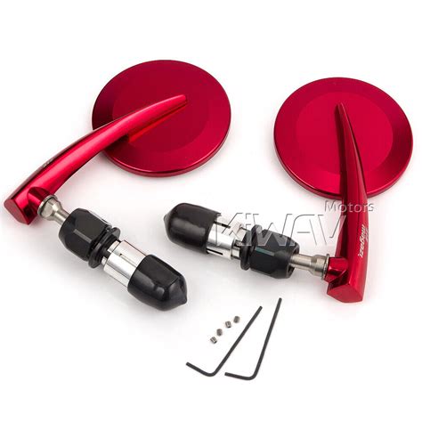 KiWAV Orient Red 7 8 Handle Bar End Rear View Side Mirrors Pair For