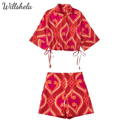 Willshela Women Fashion Printed 2 Pieces Terno Sets Top Blouse Loose