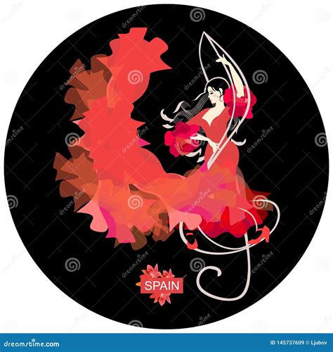 Flamenco Logo Round Shape Young Spanish Woman With Curls In Form Of