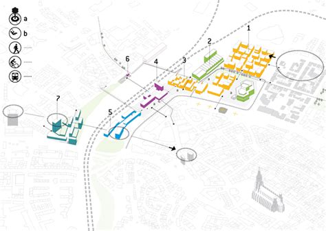 a map showing the location of several different buildings and areas ...