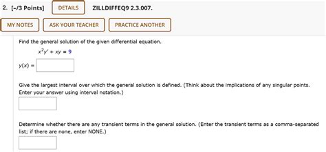 Solved Details Zill Diff Eq My Notes Ask Your Teacher