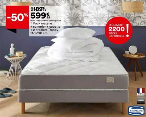 Promo Pack Matelas Sommier Couette 2 Oreiller Trendy 140 X 190 Cm