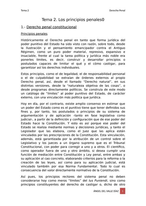 Tema 2 Apuntes 2 Tema 2 Los Principios Penales 1 Derecho Penal Constitucional Principios