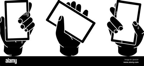 Set Of Hand Holding Phone Symbols Mobile Phones With A Blank Screens