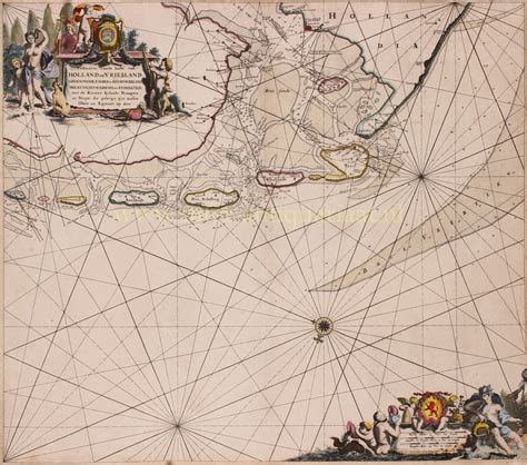 Antieke Paskaart Oude Zeekaart Waddengebied Noordzee E Eeuw