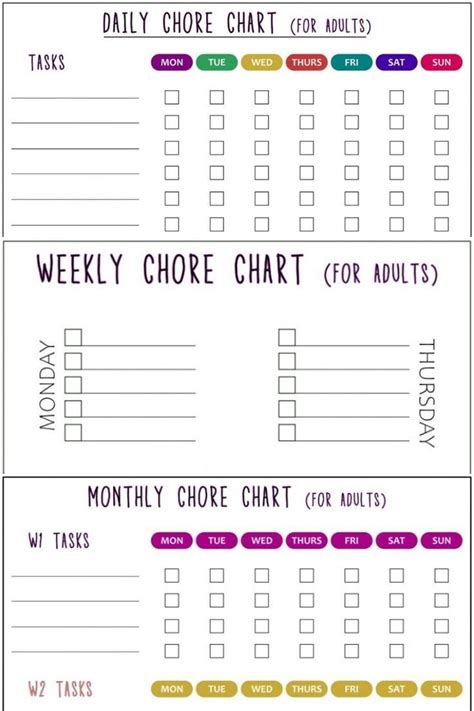 Free Printable Chore Charts For Adults Pdf Included Daily Weekly And Monthly Templates