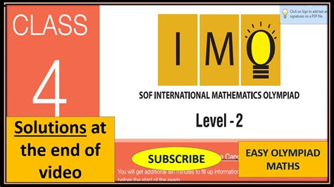 Imo For Class 4 Level 2 Test Paper With Solutions Youtube