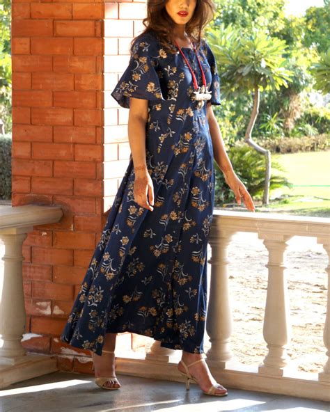 Navy Blue Floral Button Down Maxi By Rivaaj The Secret Label