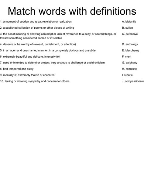 Match Words With Definitions Worksheet WordMint