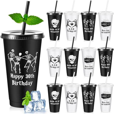 Uiifan 12 Pcs Plastic Tumbler With Lid And Straw Theme Cups 24oz Reusable Cups