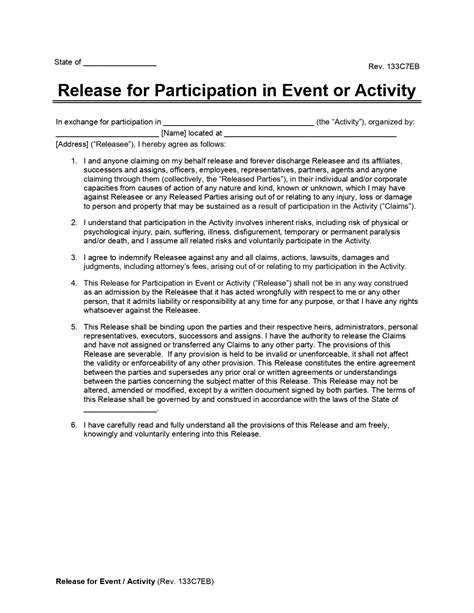 Activity Waiver And Release Form Waiver Of Liability Form Pdf