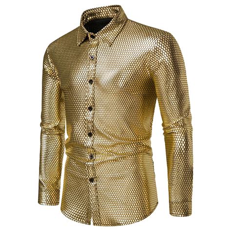 2022 Nieuwe Mannen Bronzing Lange Mouwen Button Down Revers Shirt Disco