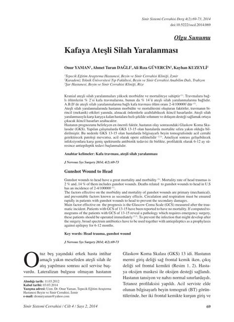 Pdf Kafaya Ate Li Silah Yaralanmas Journalagent Sinir Sistemi