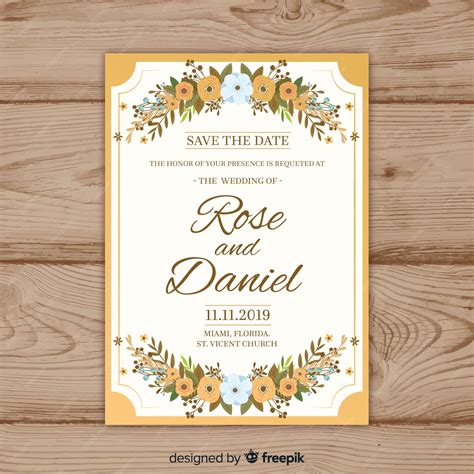 Plantilla De Invitación De Boda Floral Con Marco Dorado Vector Gratis