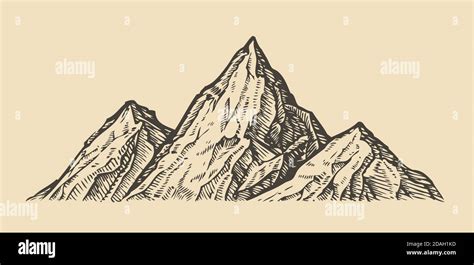 Mountain landscape sketch. Nature vintage vector illustration Stock ...