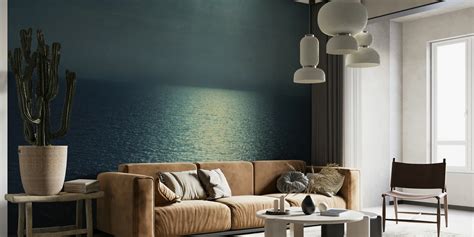 Ocean Sunset in Teal Emerald Green Wallpaper