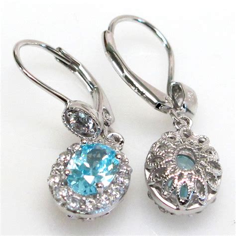 AMAZING 3 CT AQUAMARINE 925 STERLING SILVER LATCH BACK EARRINGS