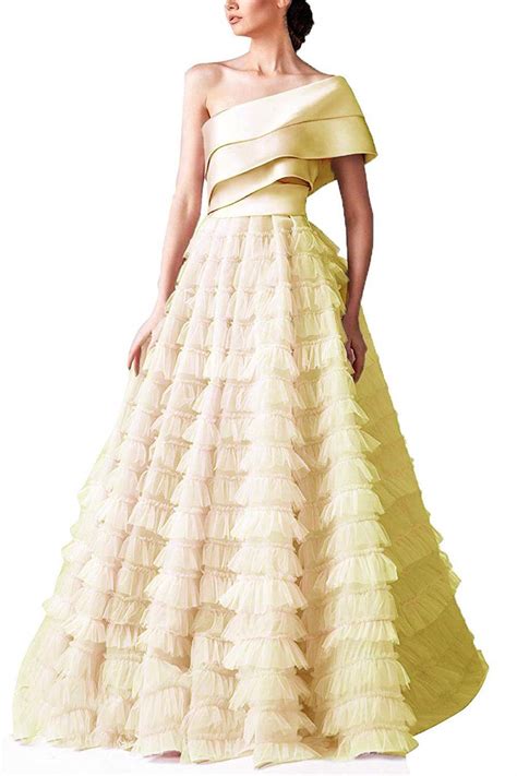 Mauwey Women S One Shoulder Prom Dresses Layered Tulle Sexy Open Back