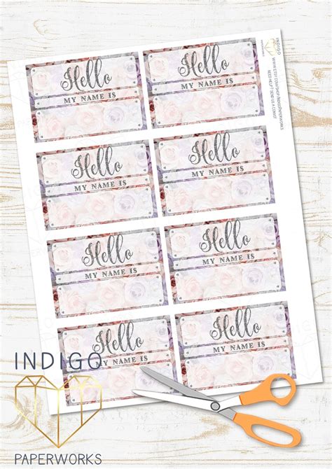 Printable Silver Floral Name Tags Bridal Shower Name Tags | Etsy