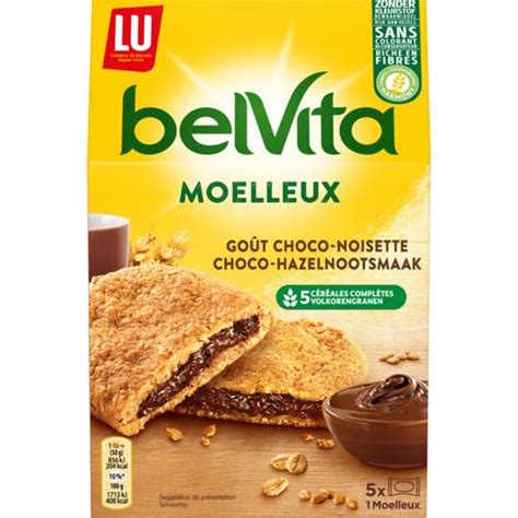 Biscuits petit déjeuner moelleux goût choco noisette Belvita LU La