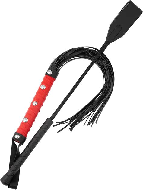 Malinero Sex Whip Crop Bdsm Set 18 Black Leather Crop 18 Red Whip Faux Leather