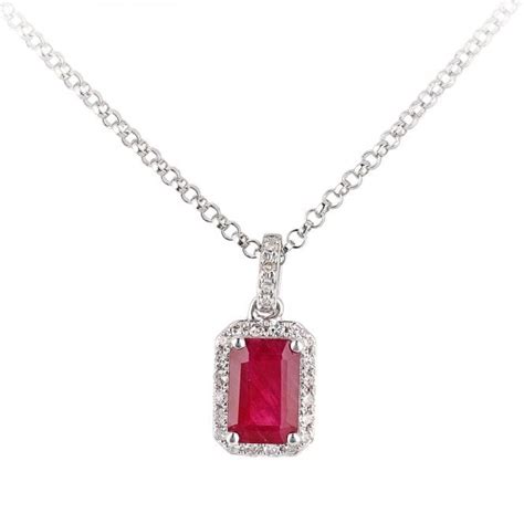 SPARKLD 18ct White Gold Octagon Ruby And 0 05ct Diamond Cluster Pendant