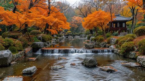 Premium Photo | Autumn in Japanese garden fuji moutain background