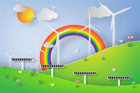 Green Wind Turbine Solar Energy 3D Paper Art Design 1072165 Vector Art ...