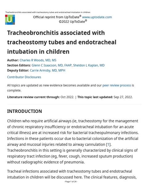 Tracheobronchitis Associated With Tracheostomy Tubes And Endotracheal Intubation Pdf