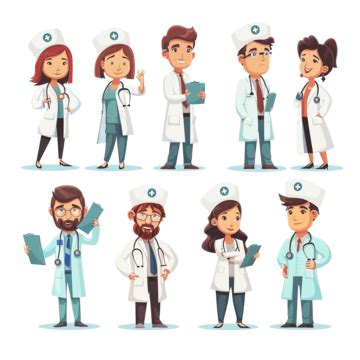 Flat Cartoon Character Doctors Set Vector Illustration Concept Cartoon