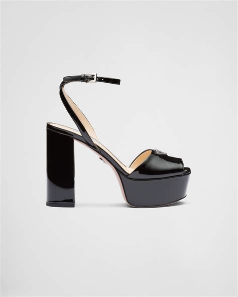 Black Patent Leather Platform Sandals Prada