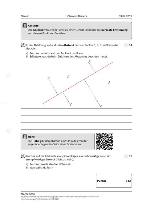 arbeitsblatt hoehen im dreieck mathematik tutoryde