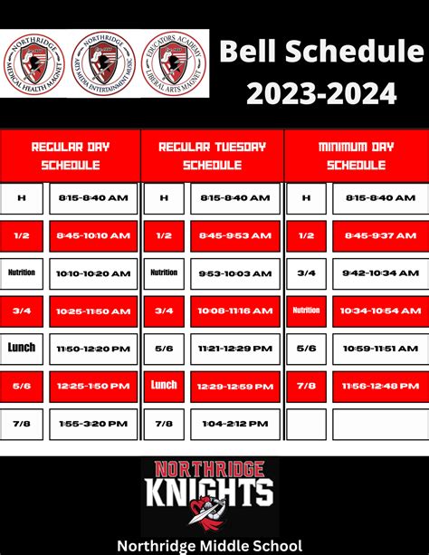 Bell Schedule 2023-2024 – About Us – Northridge Middle School