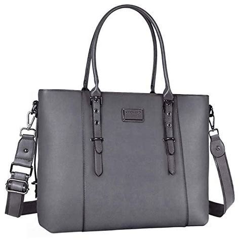 Mosiso Pu Leather Laptop Tote Bag For Women 17 17 3 Inch Gray