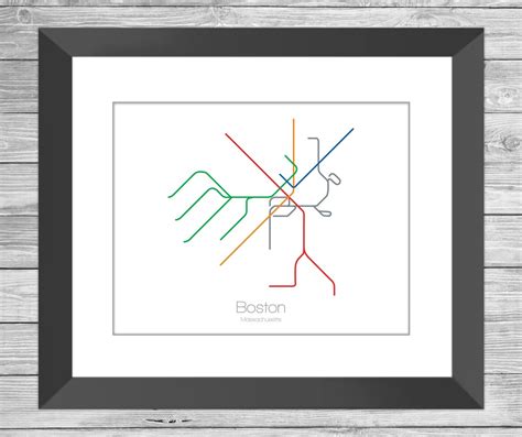 Boston T Train Map Boston Subway Map Boston Transportation Boston Transit Map Boston Map Print ...