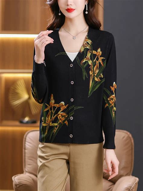 Cardigan En Tricot Simple Boutonnage Pour Femmes Pull Imprim Mode Cor