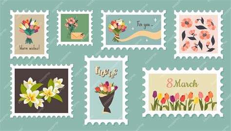 Premium Vector Set Of Floral Postage Stamps Beautiful Paper Mail