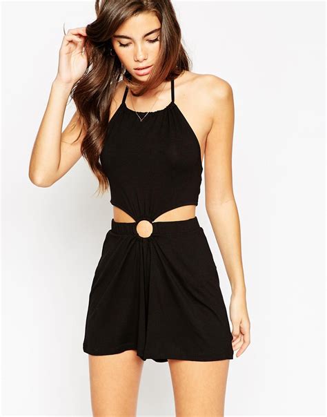 Lyst Asos Sexy Playsuit With Metal Cutouts In Black