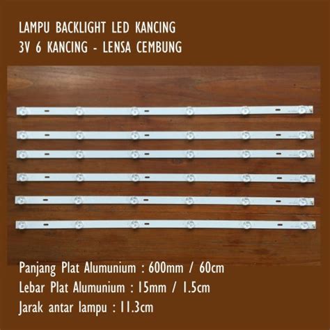 Jual Universal Backlight LED TV 3V 6 Kancing Mata Cembung Lampu LED