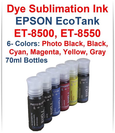 Dye Sublimation Ink 6 70ml Bottles For Epson Ecotank Et 8500 Et 8550