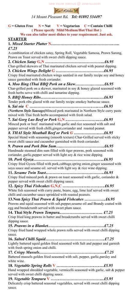 Online Menu Of Kais Kitchen Restaurant Royal Tunbridge Wells United